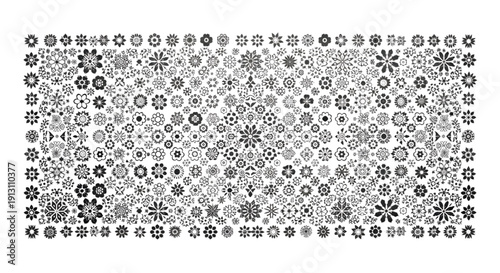 Black and white vintage floral geometric seamless vector pattern with decorative numbers for wallpaper or textile design