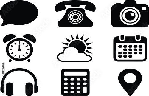 Premium App Icons – Clean Mobile UI Vector Pack Modern App Icon Set – Black Silhouette Vector