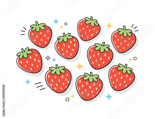    Strawberries close up. A top-down close-up view of strawberries forming a simple organic pattern. The illustration communicates freshness,
