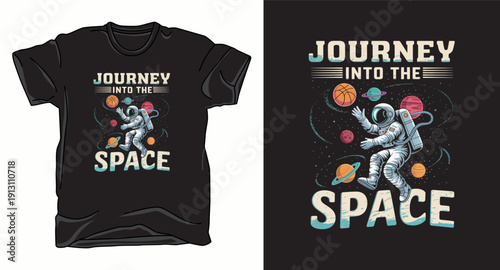 Astronaut floating in cosmic space with planets and stars journey into the space vintage tshirt design vector t-shirt design print template illustration
