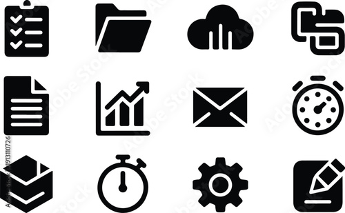 Premium App Icons – Clean Mobile UI Vector Pack Modern App Icon Set – Black Silhouette Vector