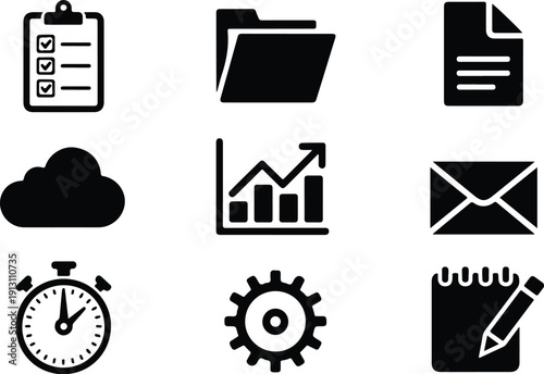 Premium App Icons – Clean Mobile UI Vector Pack Modern App Icon Set – Black Silhouette Vector