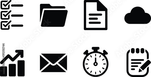 Premium App Icons – Clean Mobile UI Vector Pack Modern App Icon Set – Black Silhouette Vector