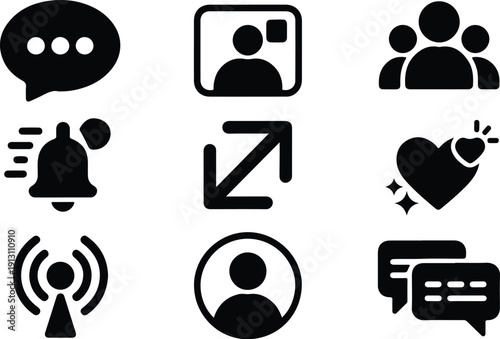 Premium App Icons – Clean Mobile UI Vector Pack Modern App Icon Set – Black Silhouette Vector