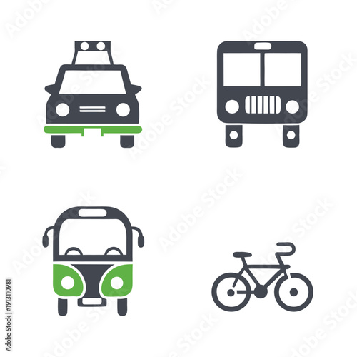 Four transportation including car bus bicycle and auto rickshaw