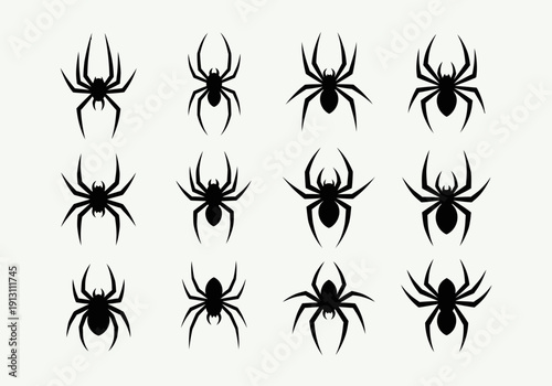 Set of Spider Silhouettes.