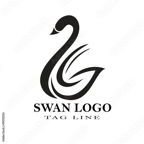 black swan vector logo on white background