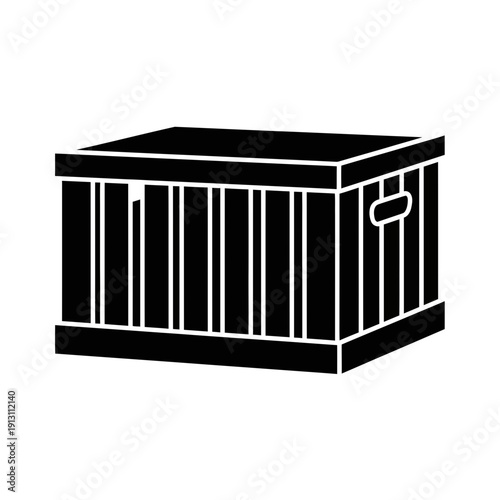Black and white illustration of a wooden crate.