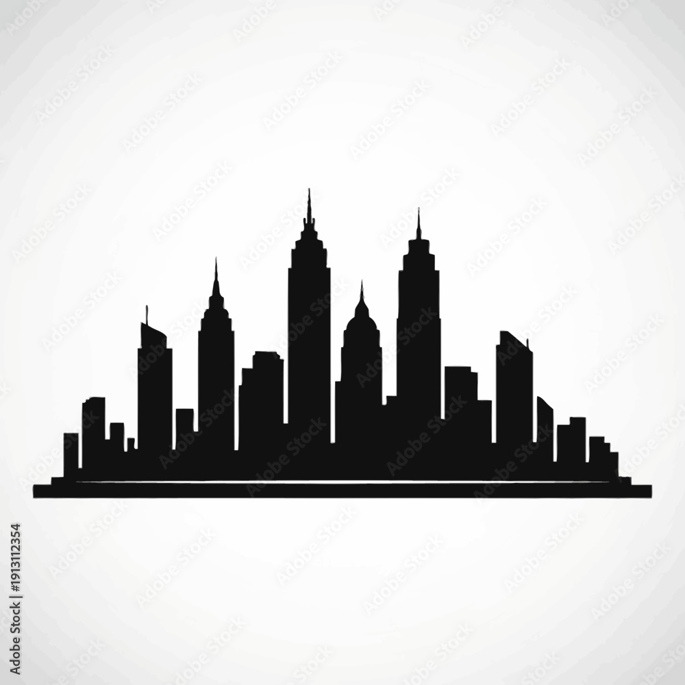 Obraz premium Black Silhouette of a Modern City Skyline.