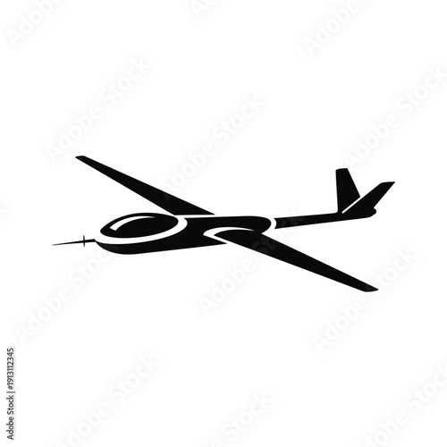 Black Silhouette of a Modern Glider Airplane.