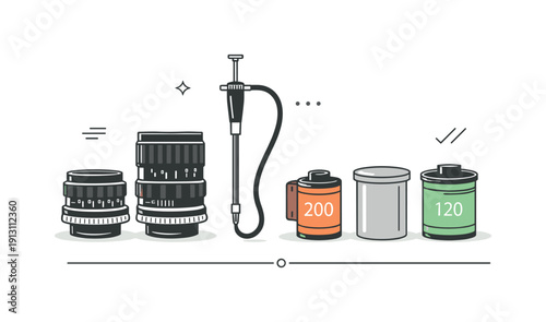 Vintage Camera Gear. Minimal vintage photo gear set. Several old