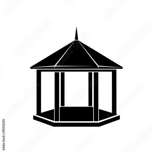 Black Silhouette of an Octagonal Gazebo.
