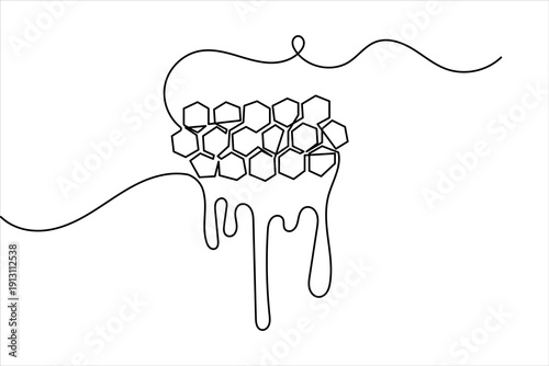 Dripping honey in continuous one line drawing with minimalist style isolate outline vector art