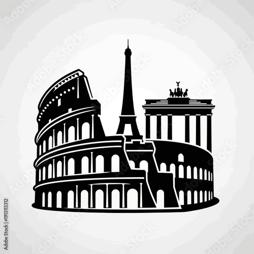 Famous European Landmarks Collage.