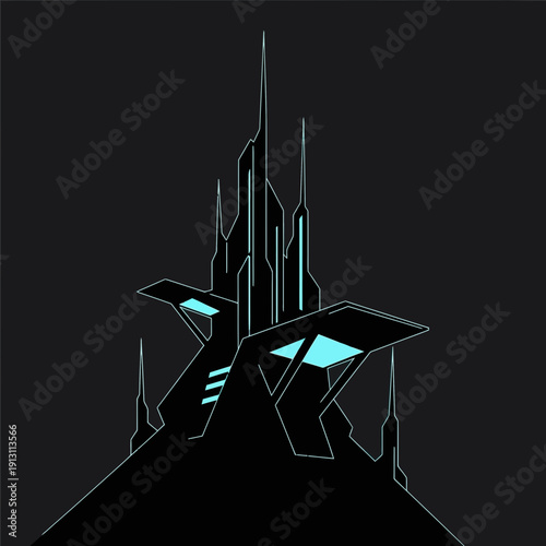 Futuristic Cityscape Silhouette with Neon Lights.