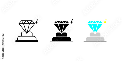 Line icon set. of a diamond on display, representing luxury, premium quality, high value products, and exclusive branding.