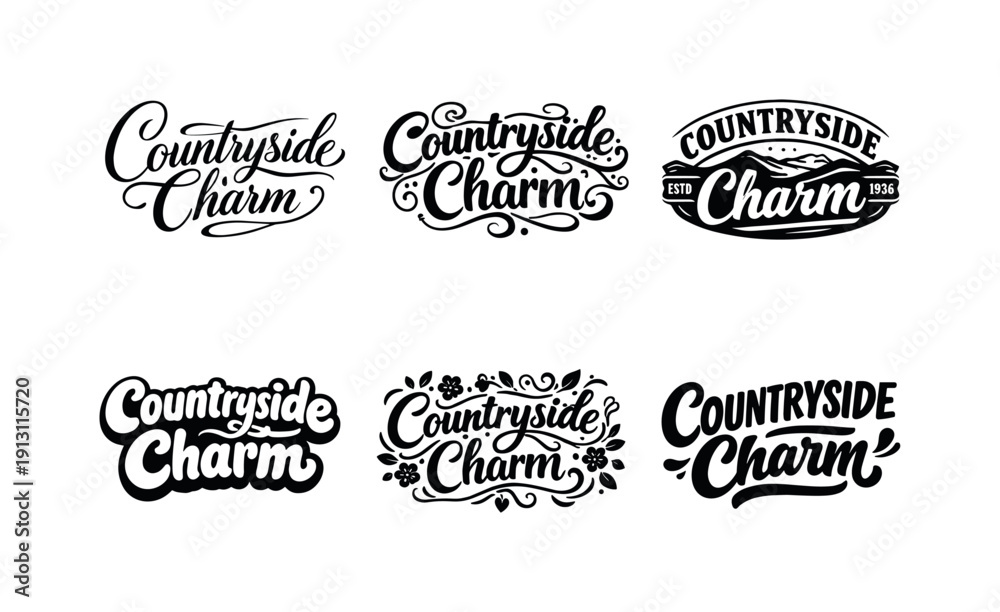 Obraz premium Countryside Charm. Set lettering. harmonious lettering variations of the same emblematic concept, each with different artistic interpretation