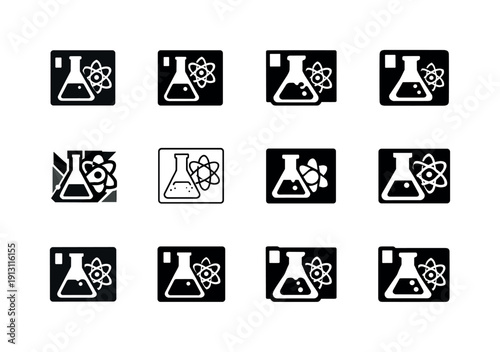 chemistry teacher. Icon set. Set Logo of chemistry teacher: periodic table tile. harmonious logo variations of the same emblematic concept,