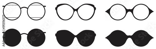 Round and Cat Eye Eyewear Silhouette Collection Vector.