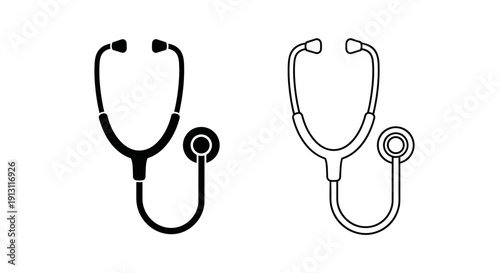 Medical stethoscope line art icon set, minimalist healthcare symbols, vector illustration Vector