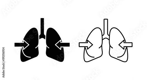 Healthy vs unhealthy lungs diagram with arrows showing airflow and blockage Vector