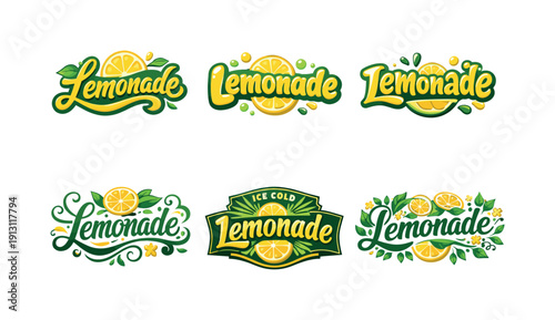 Artistic Lemonade Fonts. Lemonade stand. Set lettering. harmonious lettering variations of the same emblematic concept, each with different artistic