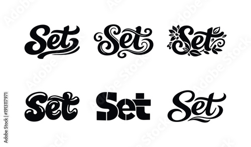 Organic shapes lettering. Set lettering. harmonious lettering variations of the same emblematic concept, each with different artistic