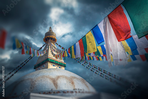 Boudhanath Sadak Stupa in Kathmandu, the center of Tibetan Buddhism.