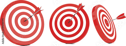 Three Red Archery Targets with Arrows Hitting the Bullseye Representing Success Achievement Strategy Business Goals Performance Growth Excellence Direction and Precision