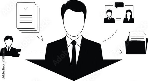 Professional Talent Management and Career Recruitment Concept with Executive Figure Interview and Personnel Documentation Symbols Isolated