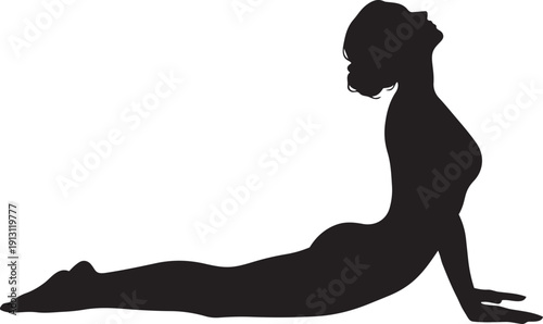 Woman Cobra Pose Yoga Silhouettes Lying On Stomach Lifting Chest Isolated On White Background
