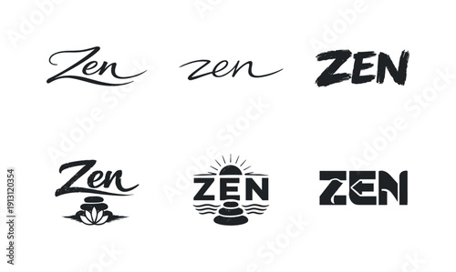 Zen-inspired handmade lettering. Set lettering. harmonious lettering variations of the same emblematic concept, each with different artistic