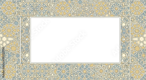 Vector illustration of a Ramadan greeting card banner template with a cultural design for the holy month of Ramadan, featuring a decorative border and a blank space for a message in a