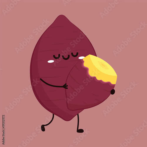 Roasted sweet potato. Sweet potato cartoon. Sweet potato character design.