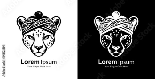 Logo design in the form of a cheetah head wearing a blangkon