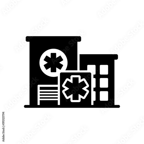 Hospital Building Icon with Medical Symbol.
