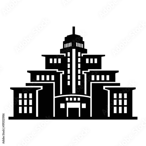 Modern Building Facade Silhouette Icon.