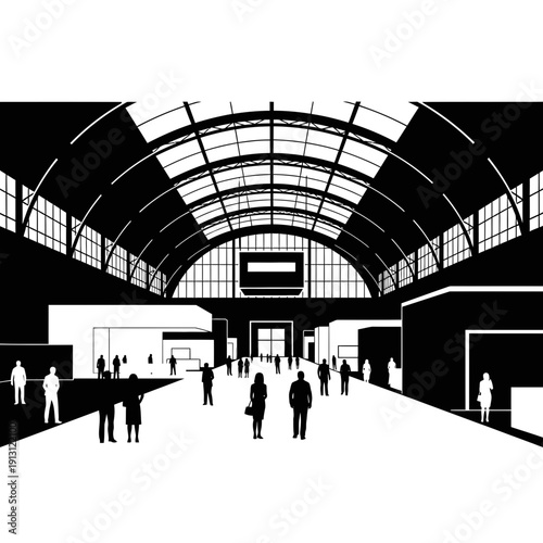Modern Exhibition Hall Interior with People.