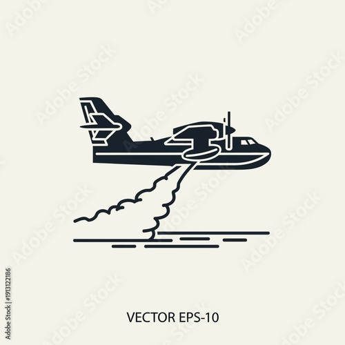 Seaplane Taking Off From Water with Smoke Trail.