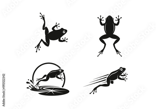 Set of Four Frog Silhouettes in Various Poses.