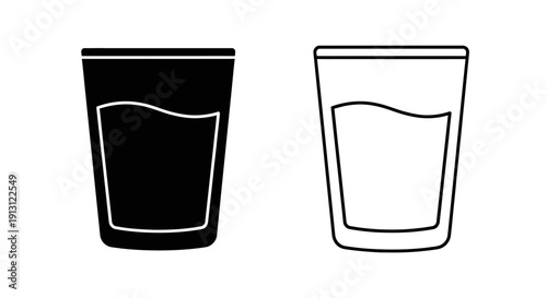 Two glasses of water, one clear and one dark, simple line art, black and white Vector