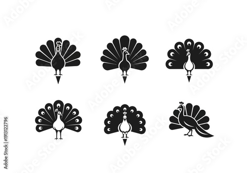 Peacock Icon Set Vector Illustration.