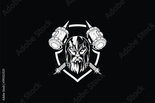 Warrior head with cross mallet emblem logo vector image template