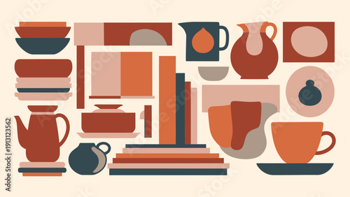 Abstract Ceramic Tableware Collection with Modern Design Elements.