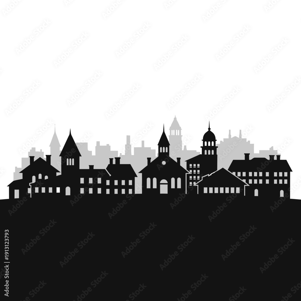 Obraz premium Silhouette of Historic Town Buildings.