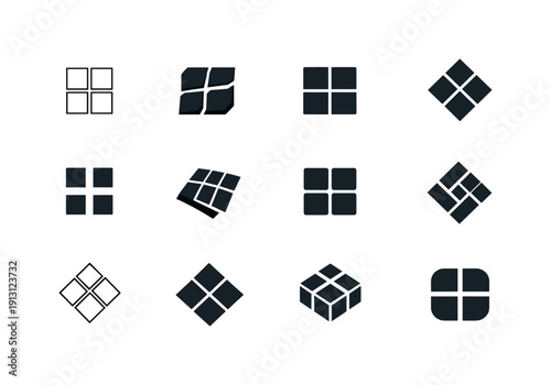 Surface. Icon set. Set Logo of Surface: grid-pattern surface tile. harmonious logo variations of the same emblematic concept, each with