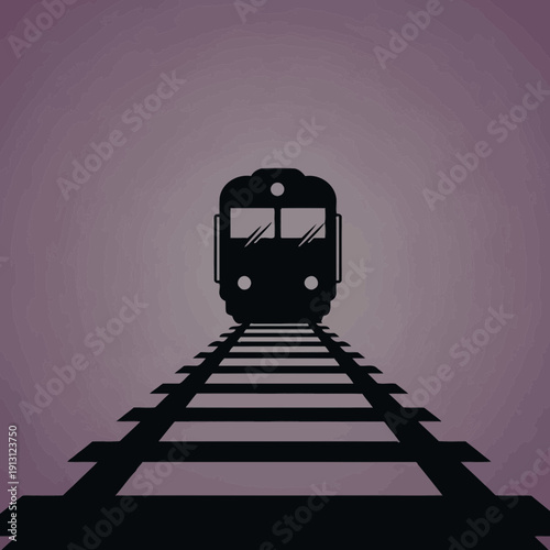 Silhouette of a train on railroad tracks.
