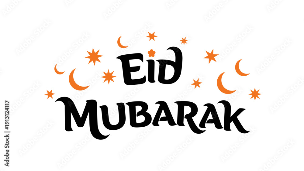 Fototapeta premium Eid Mubarak Calligraphy Design with Crescent Moons and Stars.