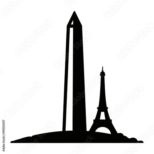 Washington Monument and Eiffel Tower Silhouette.