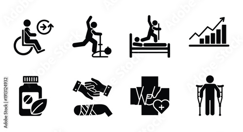 Healthcare and medical icons depicting various health conditions and support